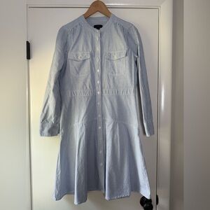 J. Crew 100% Cotton Blue White Striped Button Front Long Sleeve Dress Size 6